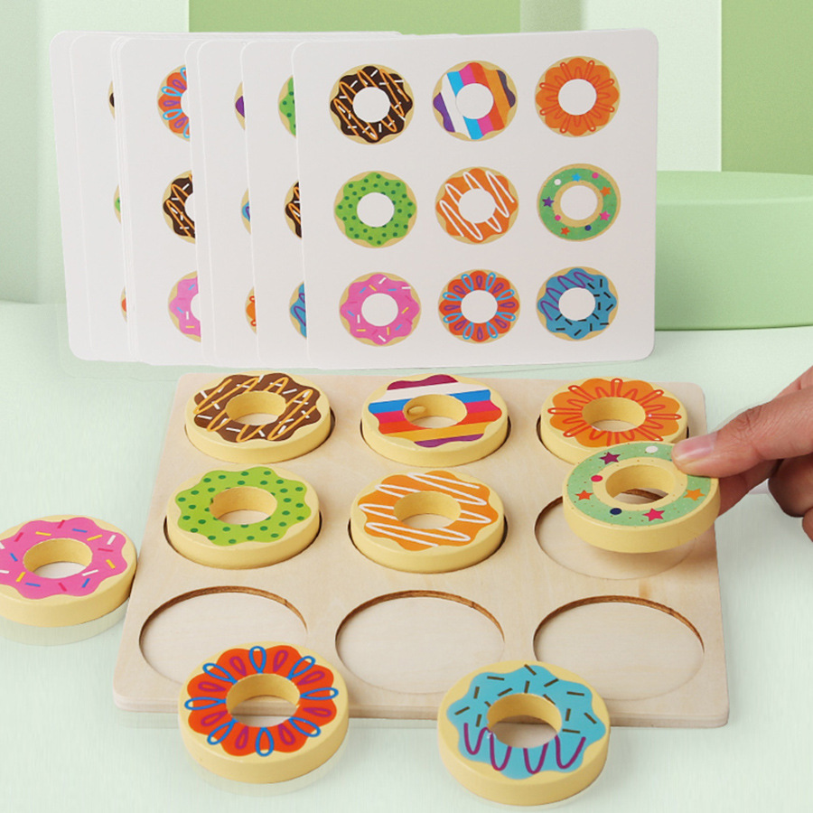 CE CPC niños de madera divertido donut emparejado color correspondiente educación temprana rompecabezas rompecabezas rompecabezas juegos de juguetes al por mayor