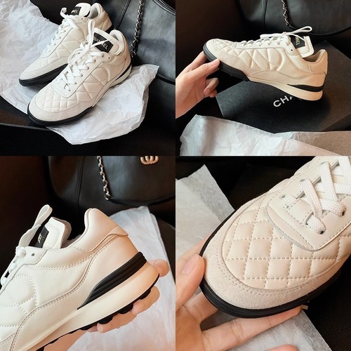 Leather Version ~ Shearling Style Check Strapped Casual Sports Shoes Genuine Thick Sole Running Shoes Women's White Shoes