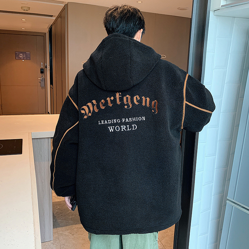 Abrigo de lana de cordero para hombre otoño e invierno 2023 nuevo abrigo acolchado de algodón jinjiang abrigo acolchado de algodón grueso forrado de lana abrigo par abrigo acolchado de algodón de invierno