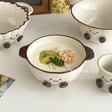 韩式双耳碗儿童可爱早餐碗陶瓷饭碗家用大碗面碗高颜值酸奶甜品碗