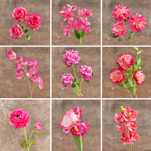 玫红色仿真花摆件婚庆用花婚礼布置蝴蝶兰玫瑰绣球百合仿真花批发