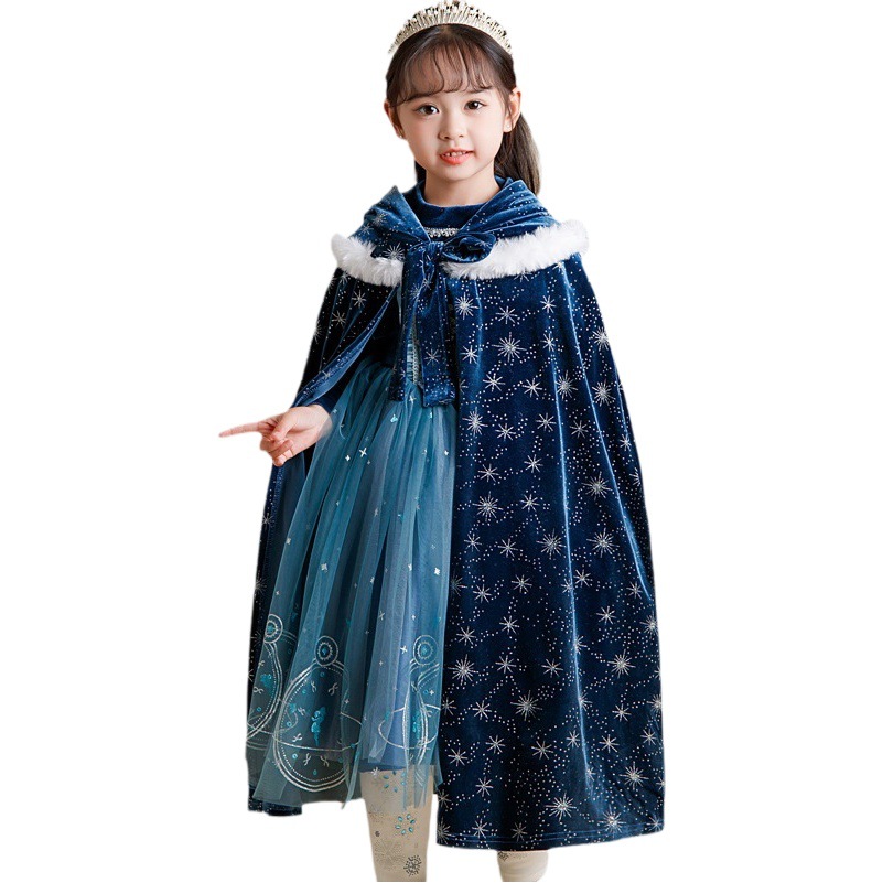 New Girls' Shawl, Kidsren's Cloak, Ice and Snow Halloween Warm Outer Shawl, Elsa Waistcoat, Little Girl's Performance Outer Wear