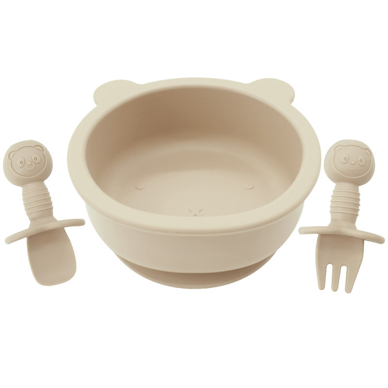 Oso para niños Tazón tenedor de silicona cuchara alimentos complementarios vajilla de alimentación resistente a las caídas suministros maternos e infantiles tazón de silicona dibujos animados oso Tazón