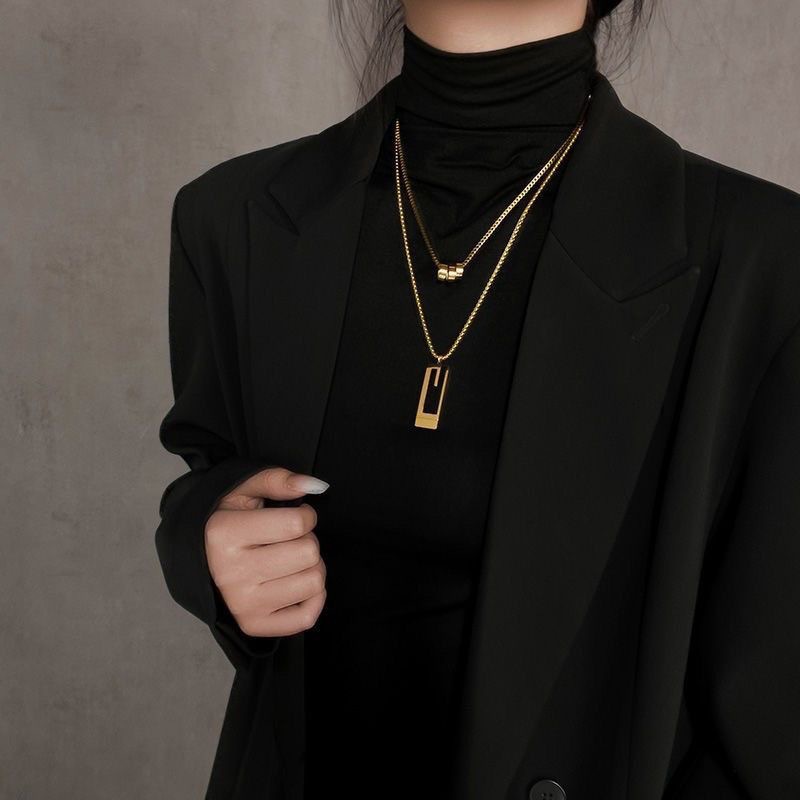 Unisex Titanium Steel Necklace With Double Square Pendant Jewelry_voghion.com