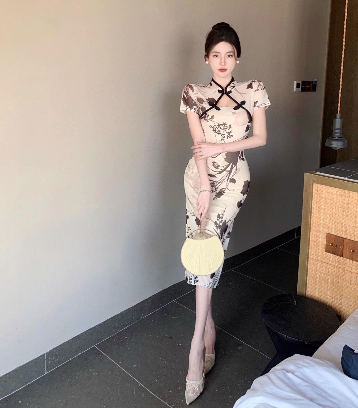 Fashion Simple Qipao Young Girls, High-end Retro Print, Waist-cinching Slimming Improved Chinese-style Dress For Women_ecoleips.com