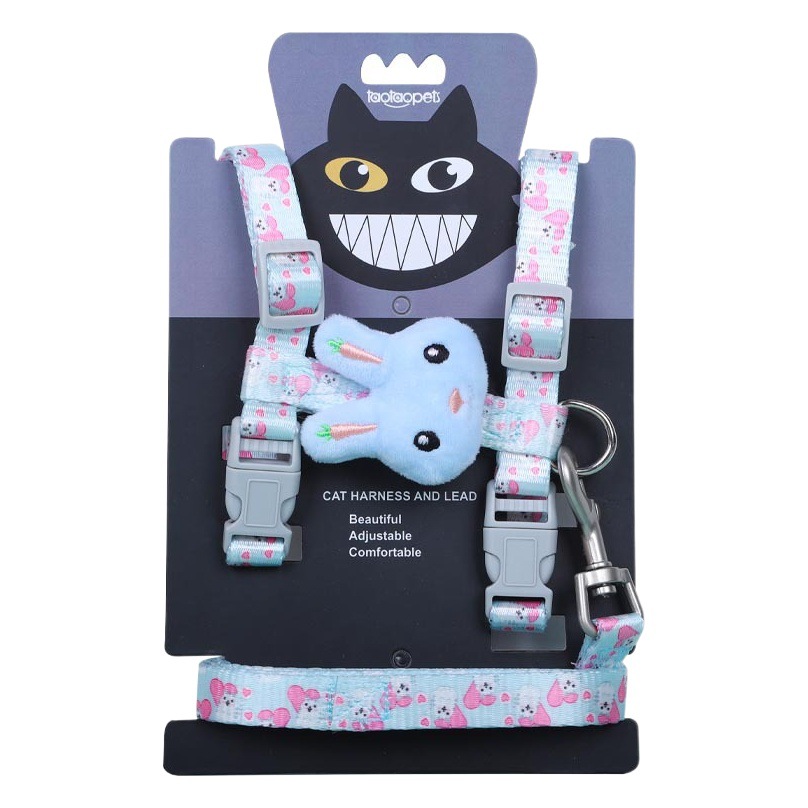 Correa en stock al por mayor de cuero de Taobao de dibujos animados conejo gato cuerda de nylon en forma de I caminar cuerda pecho y espalda Correa