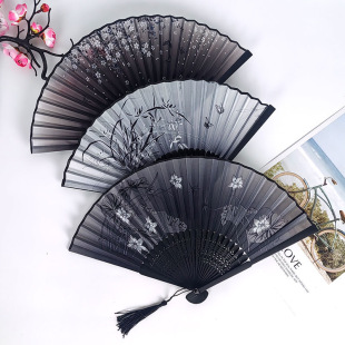 Chinese Style Folding Fan Women's Ancient Style Fan Silk Fan and Style Craft Chinese Style Folding Small Folding Fan Women Carry-on