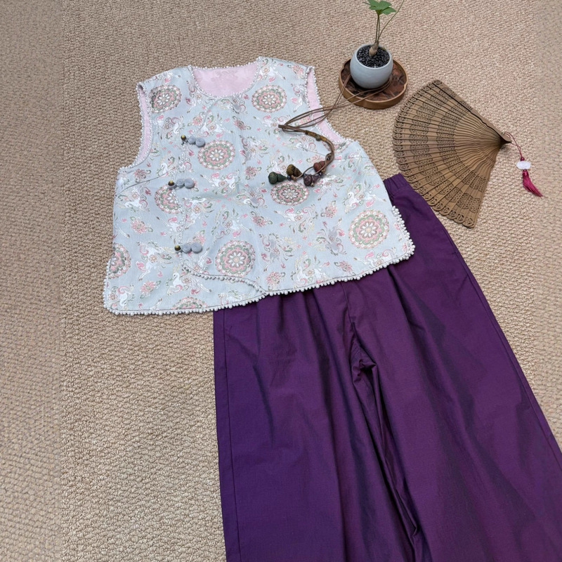 女装新中式真丝宋锦马甲2025新品国风复古唐装盘扣背心上衣不退换|undefined
