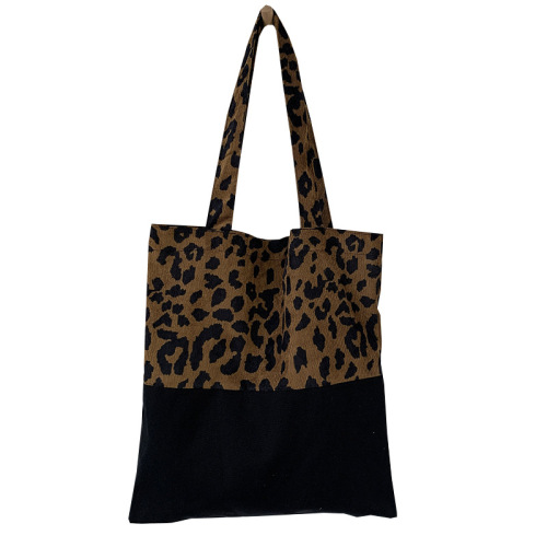 Autumn and winter new leopard print canvas bag women's single shoulder large capacity literary design ins tote bag student class bag