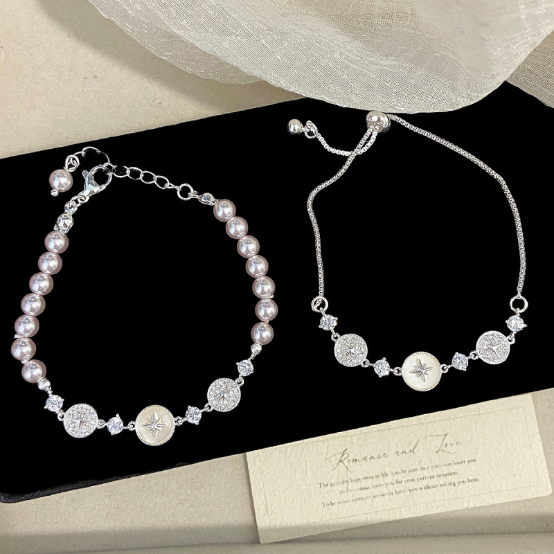 Natural shell starburst compass bracelet, Manta Shijia beads, exquisite French style, high-end, Chanel-inspired pull-string bracelet