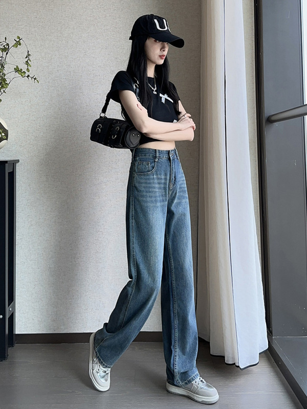 夏用の女性用スーパーソフトテンセルジーンズ、薄手、ハイウエスト、ドレープ、ライトブルー、ナローバージョン、アイスシルクストレートパンツ|undefined