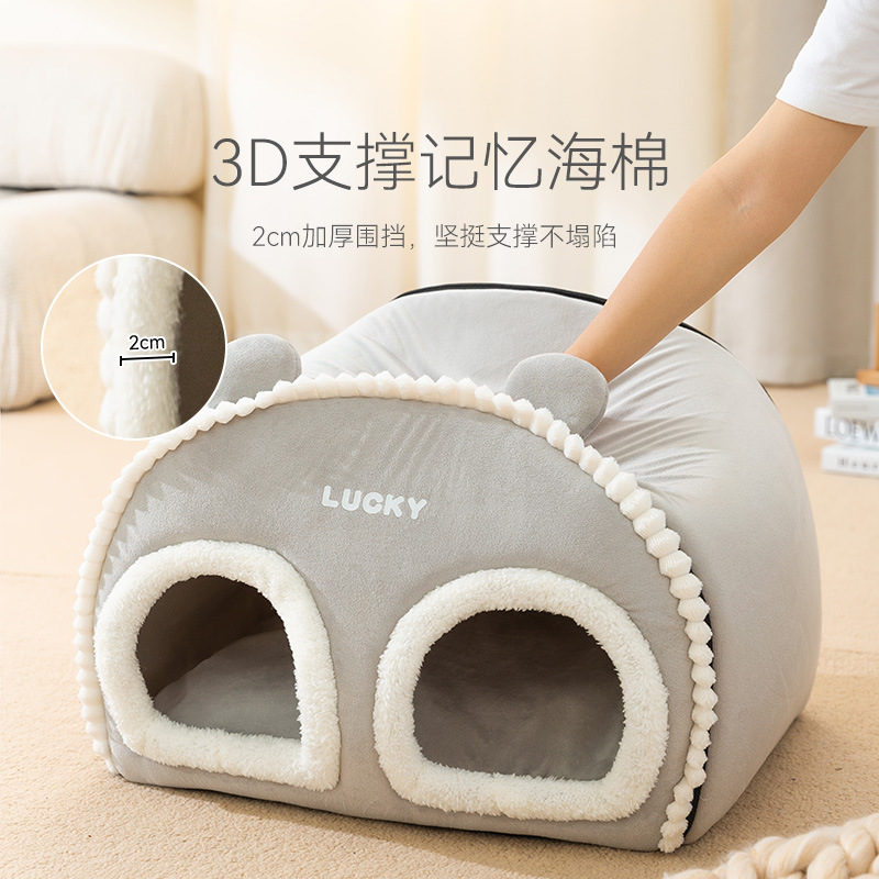 Otoño e invierno cálido espesado semi-cerrado multi-mascota familia gato nido perro gran espacio perrera mascota invierno perrera