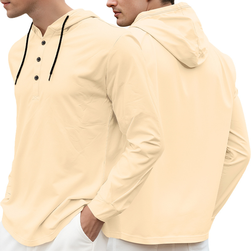 Estación independiente transfronteriza hombre encapuchado collar Henry camisa de manga larga botón de otoño camisa transpirable casual