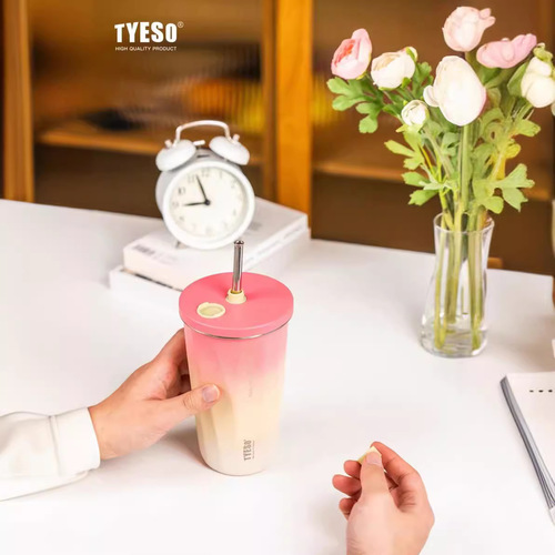 Taishuo's new stainless steel gradient high-value coffee cup large-capacity frosted plastic spray office leisure drinking cup