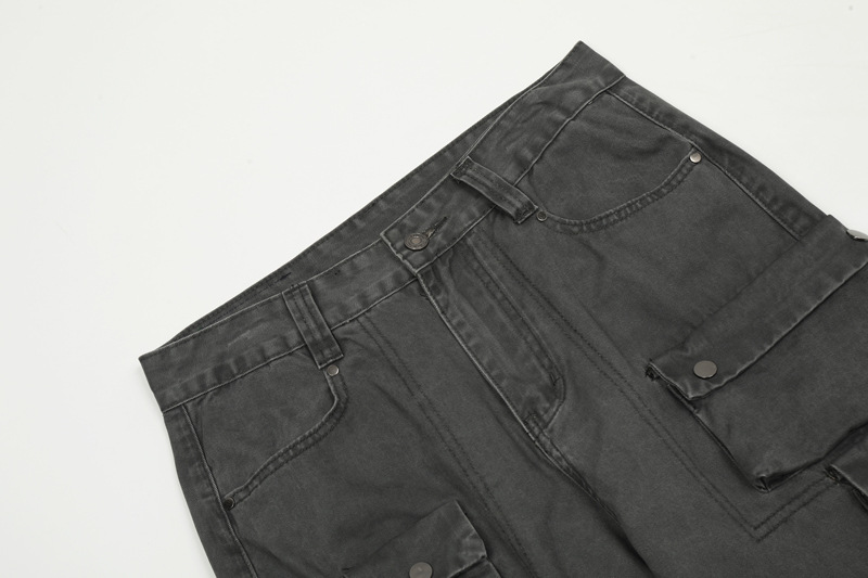 Men's Clothing Style Street Retro Old Washed Loose Tooling Jeans Men's Brand All-match Casual Multi-pocket Straight Pants_voghion.com