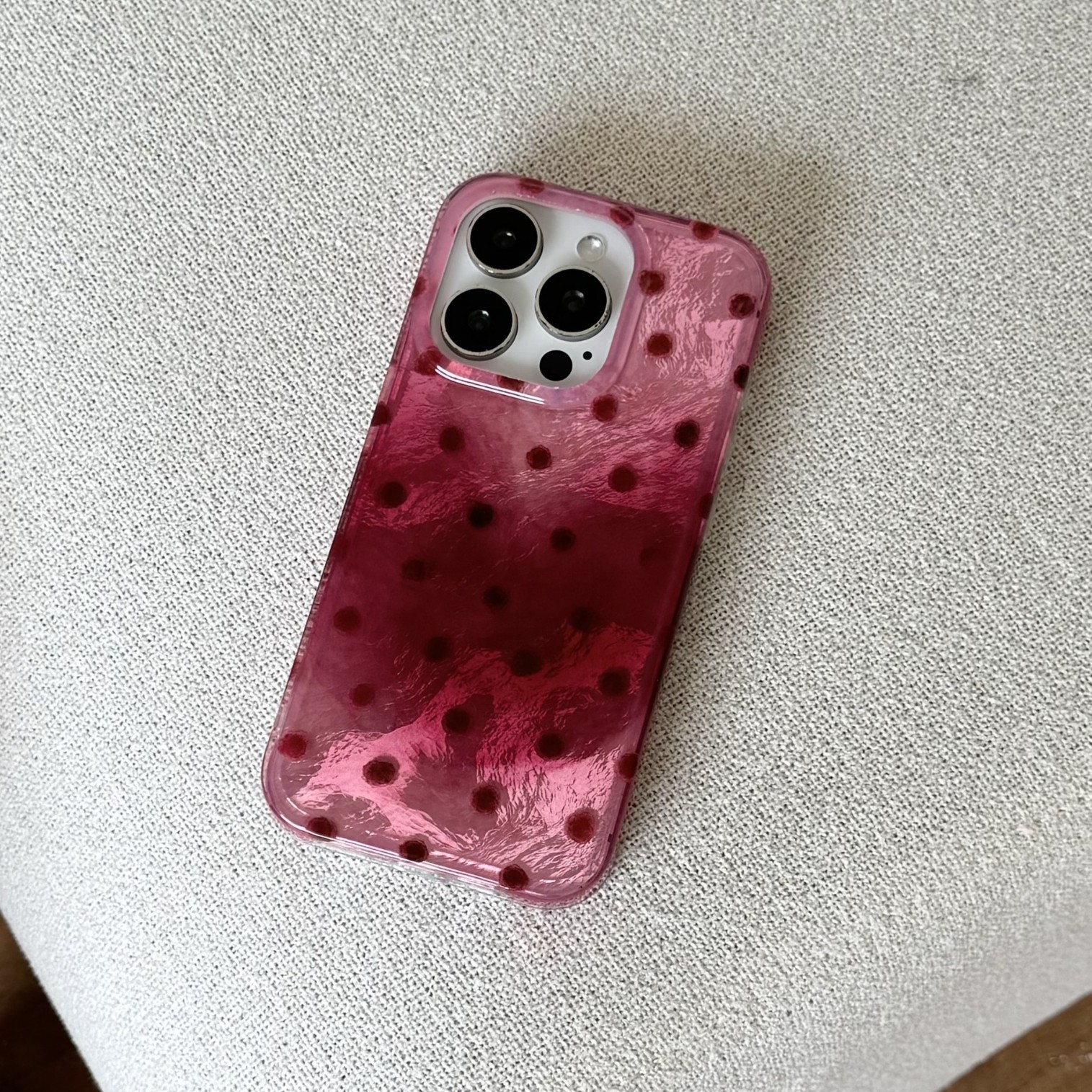 El polvo de frambuesa de nicho se mancha con punto de onda para iPhone 14/15ProMax funda para teléfono móvil 13 Apple 16PM hembra