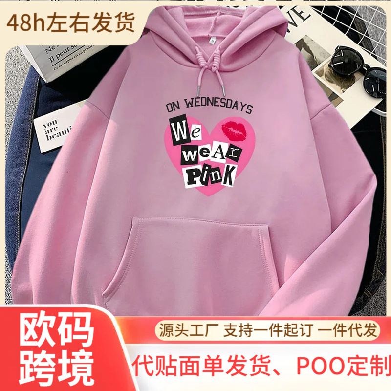 Meangirls Wednesday We Wear Pink Hoodies New Movie Graphic Print Sweatshirtss Men Women Harajuku