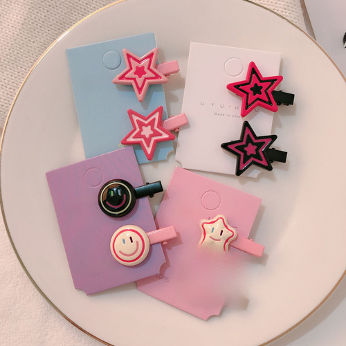 Colorful girl simple cartoon smile star hair clip sweet cool versatile frizzy hair bang clip side clip hair pin hair accessory head accessory