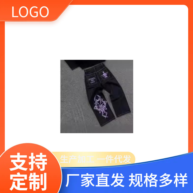 定制男式全刺绣休闲工装裤 爆品全刺绣骷髅头棉休闲裤