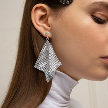 欧美时尚新款耳饰正方形菱形亮片耳环女流行潮流韩版镶钻饰品外贸