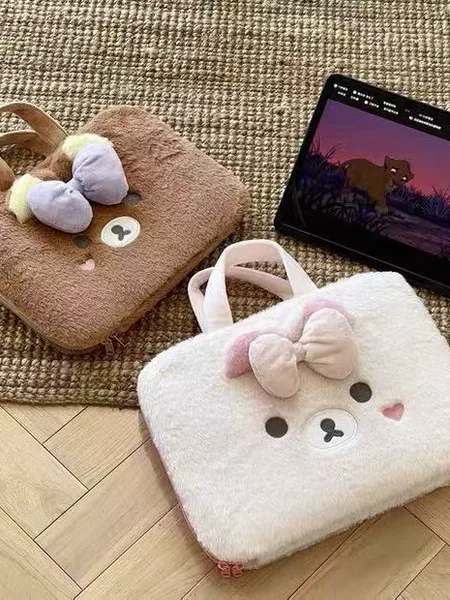New Cute and Stylish Cartoon Bear Plush Portable Lightweight Laptop Bag Handbag