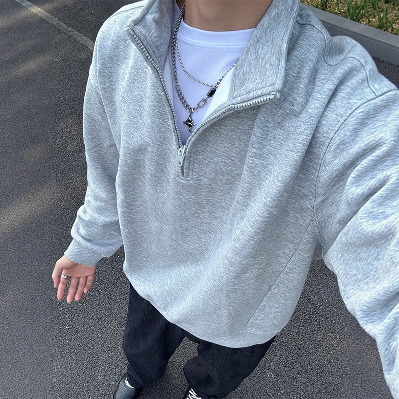 美式半拉链立领卫衣男春秋季潮牌重磅宽松休闲百搭小众设计感外套