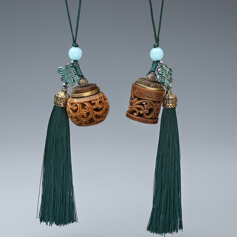 Antique Green Sandalwood Hollow Sachet Diffuser Mobile Phone Chain Chinese Style Retro Aromatherapy Pendant Women's Openable Storage