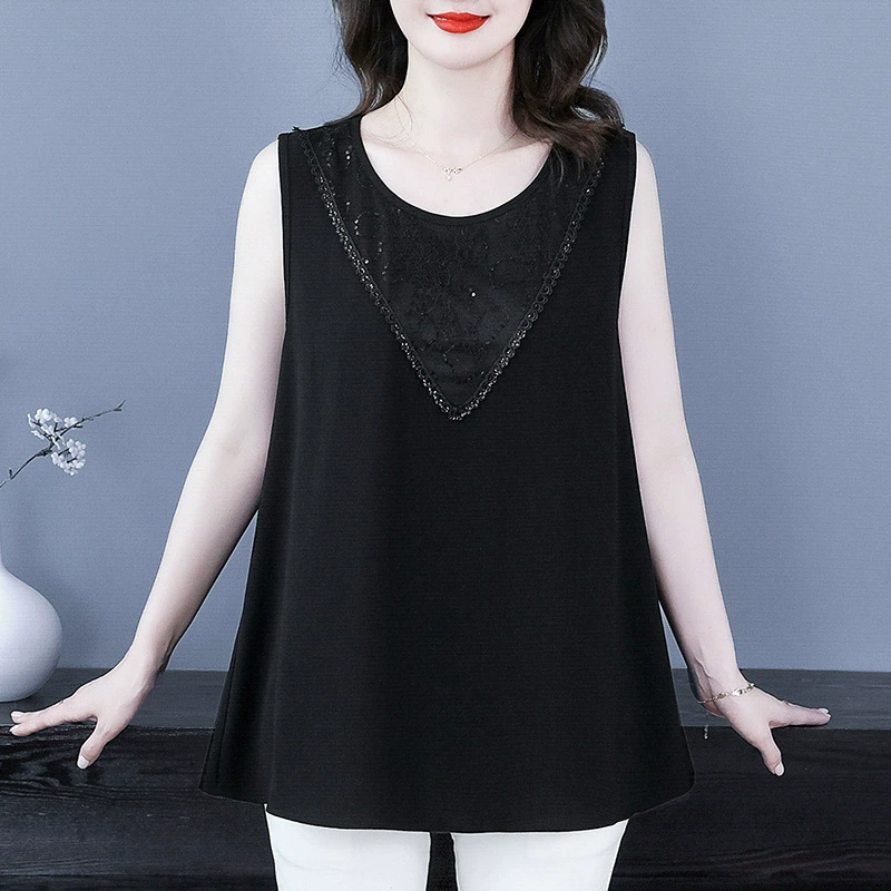 2025 новый летний стиль французское кружево V-образный вырез женственная сексуальная майка больших размеров для женщин среднего возраста