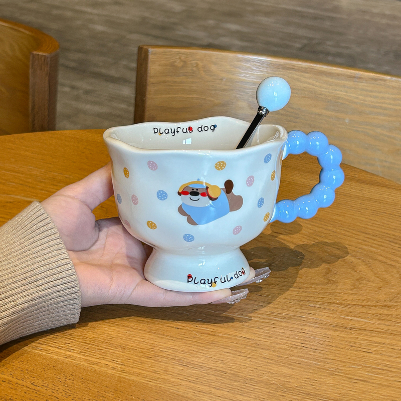 ins风波点 小狗马克杯高颜值女生杯子陶瓷情侣水杯可爱儿童早餐杯|undefined