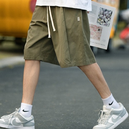 Japanese-style work shorts for men, summer thin model, trendy brand, loose and versatile, single-color straight-leg sports casual five-panch pants