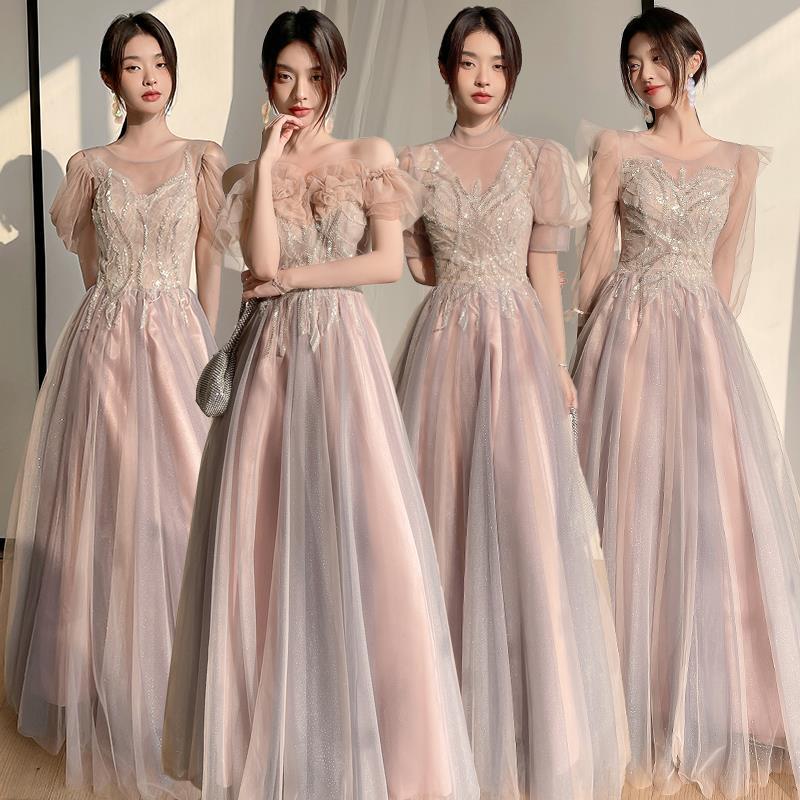 Pink Bridesmaid Dresses for Women 2026 New Style Annual Party Niche Wedding Slimming Sister Group Graduation Evening Gown Custom-Made