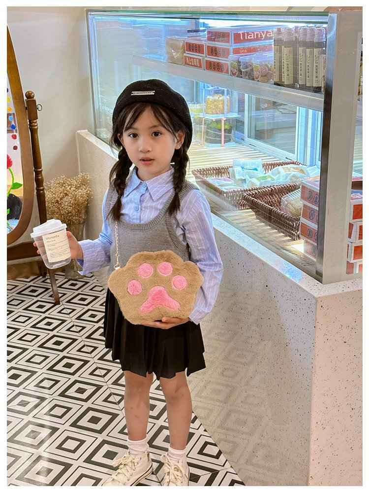 2024 autunno e inverno nuovo stile coreano peloso orso zampa piccola borsa rotonda colore contrasto semplice mini ragazza catena tracolla messenger bag_voghion.com