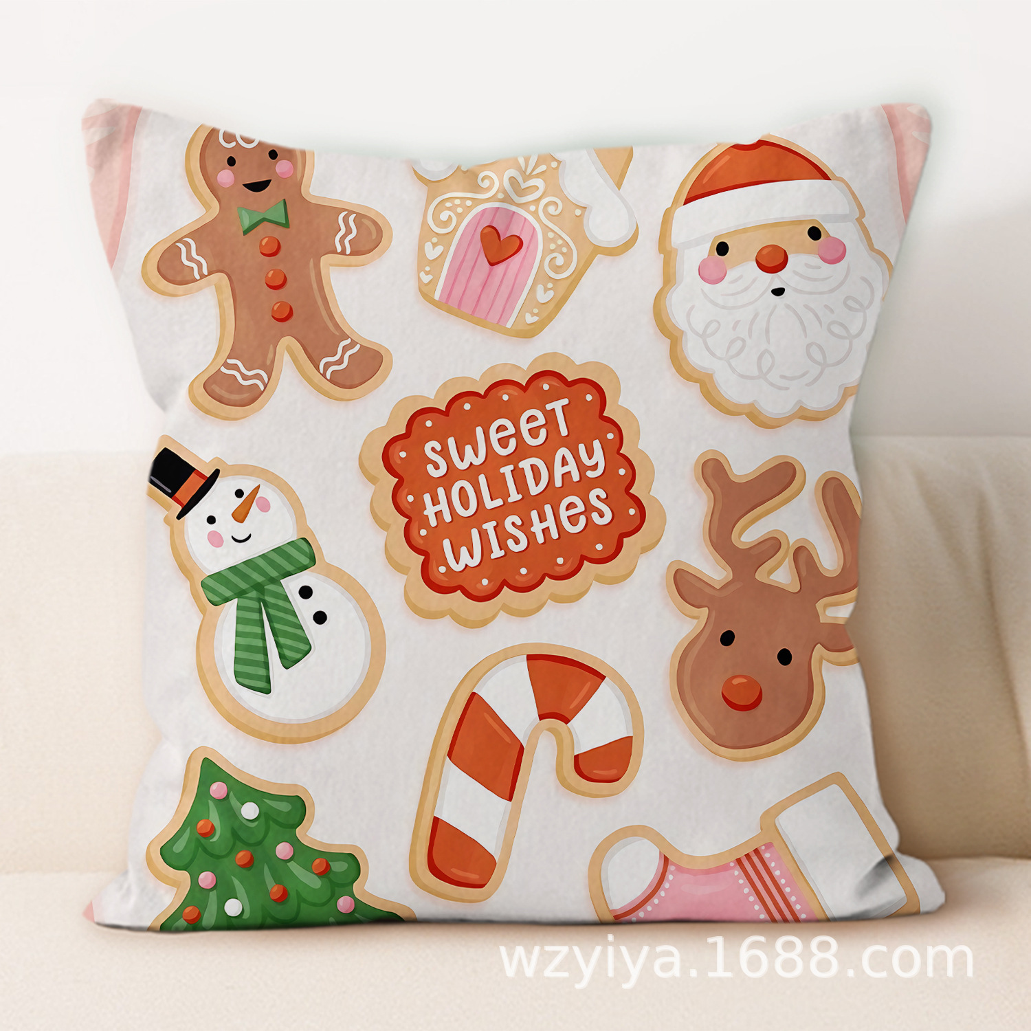 Cartoon Navidad impresa almohada cuadrada sala de estar sofá dormitorio cabezal de cama almohada funda sin núcleo cojín