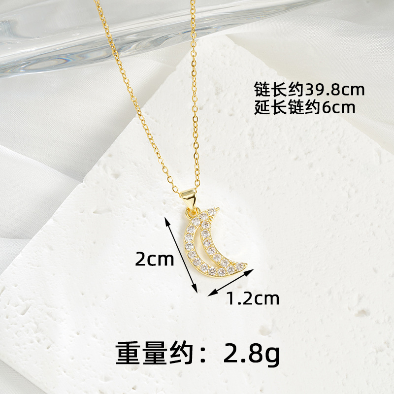 Collar de oro de arena vietnamita transfronterizo, estilo de lujo ligero, diamantes, luna hueca, diseño de nicho femenino, sentido del temperamento, joyería al por mayor