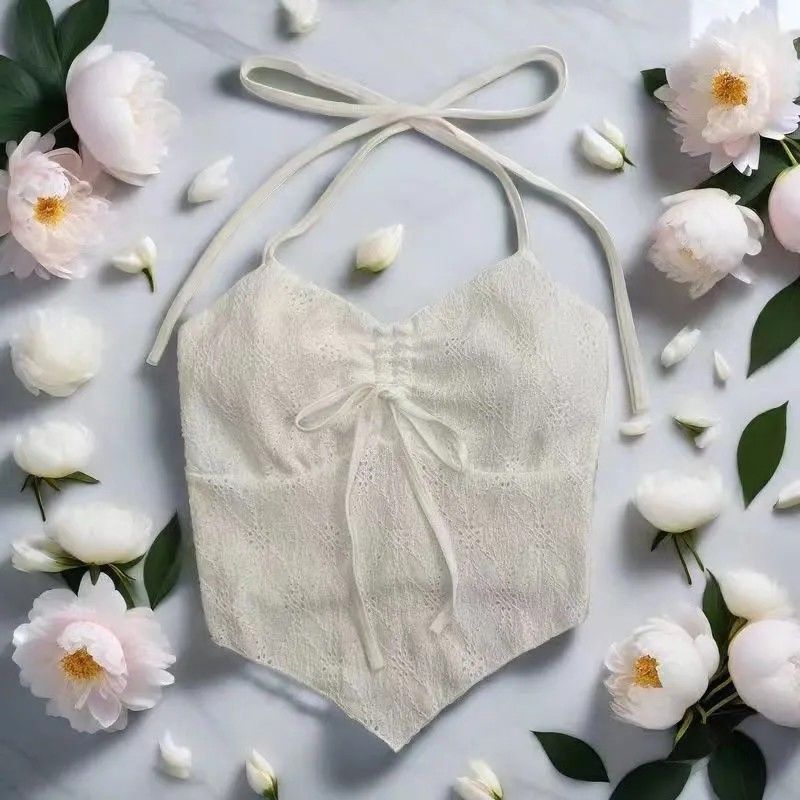 法式纯欲风挂脖绑带吊带背心女带胸垫夏季甜辣妹内搭外穿抹胸上衣|undefined