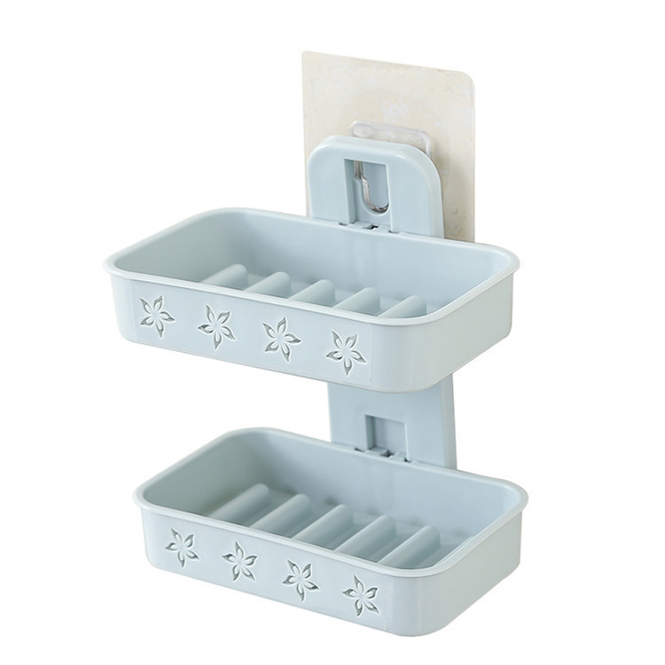 Caja de jabón de doble capa drenaje Pared de succión baño pared colgante creativo baño jabón rack almacenamiento ponche-bandeja libre