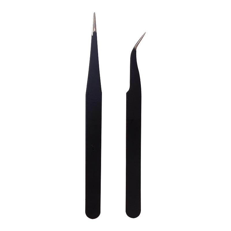 Herramientas de uñas pinzas de acero inoxidable negro recto codo clip taladro joyería antiestático ESD pinzas de precisión