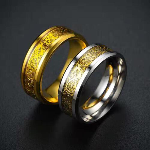 Cross-border supply, personalized fashionable dragon pattern titanium steel ring, men's and women's stainless steel ring jewelry with dragon pattern piece