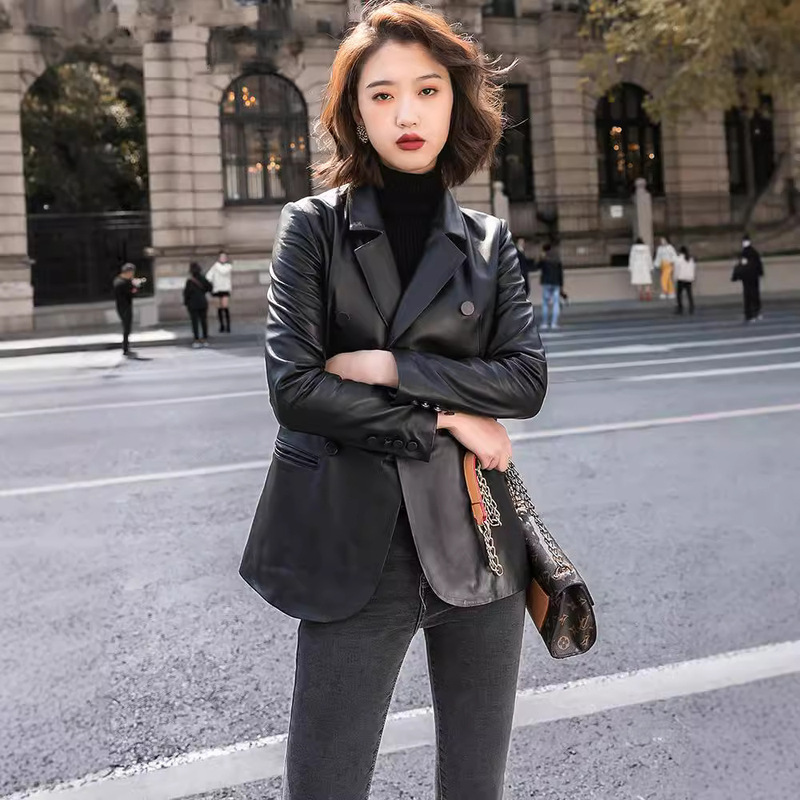Haining Genuine Leather Jacket for Women 2026 New Style Genuine Sheepskin Fashion Slim Classic Suit Jacket