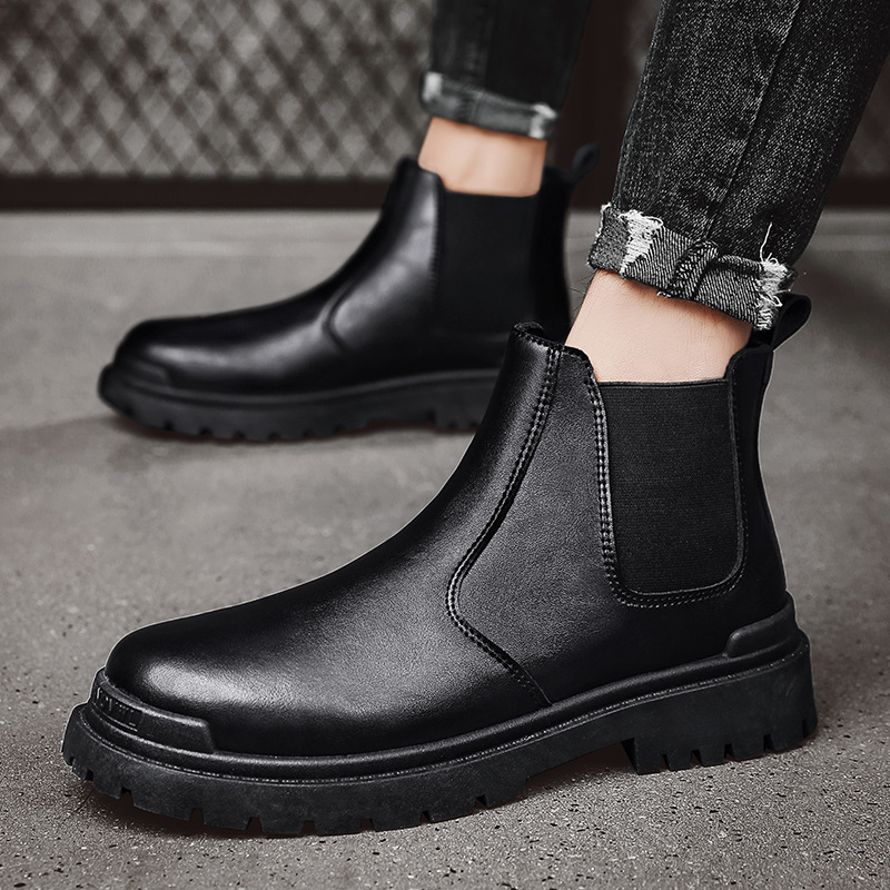 2021 Autumn and Winter New Men's High-top Martin Boots Lace-up Casual Men's Shoes Big Head Workwear Outdoor Chelsea Leather Boots