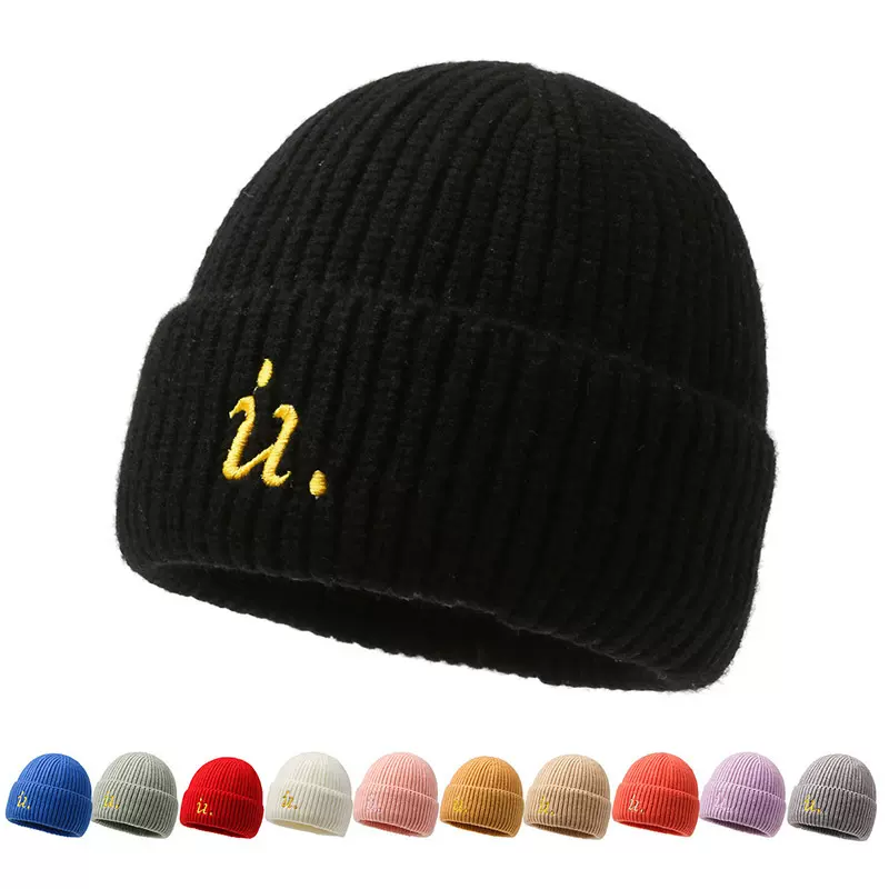 儿童新款糖果色男童字母毛线帽秋冬可爱女宝宝洋气保暖套头针织帽