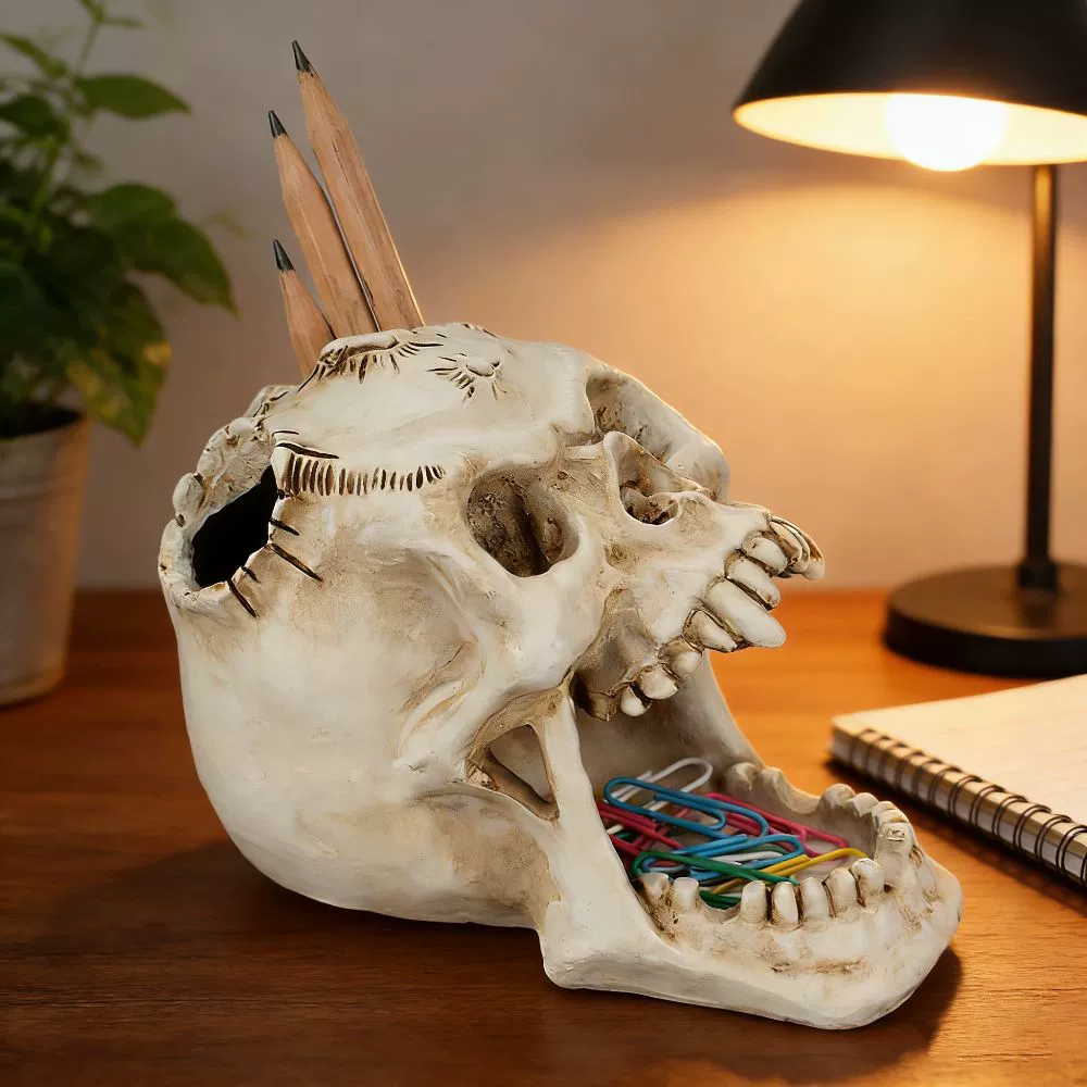 Fangs Skull Storage MH18059, Resin Decorative Skull Organizer 8×13×10 cm for Jewelry & Makeup