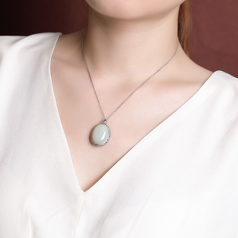 Mặt dây chuyền bạc S925 hình bầu dục trơn — Mặt Dây chuyền đơn (không có dây chuyền)