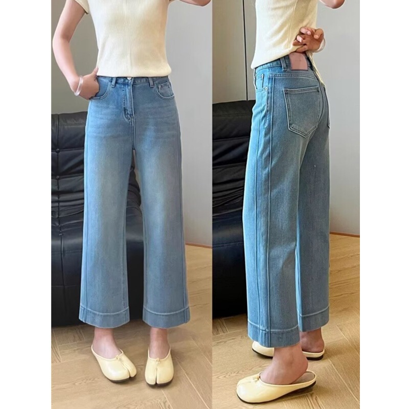 Light-Colored Cropped Straight-Leg Jeans for Women, Summer Thin Style, 2026 New Model, Plus-Size, High-Waisted, Slimming, Stretchy Cigarette Pants