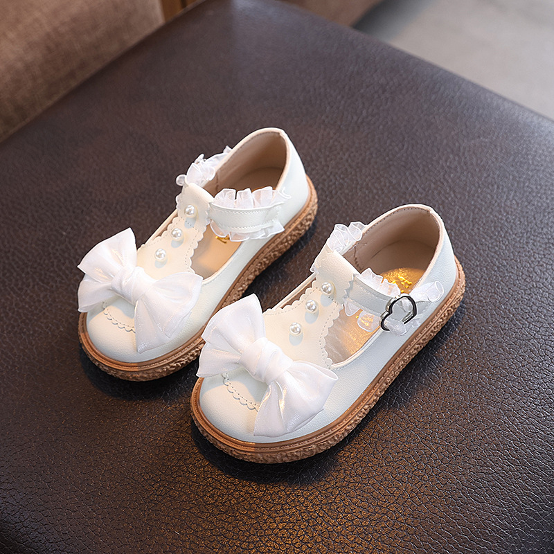 Spring and Autumn Girls' Square Mouth Leather Shoes Bow Princess Shoes Little Girls Dancing Shoes for Middle and Big Children Cartoon Shoes for Shoes