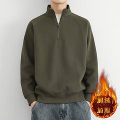 半拉链立领卫衣男款春秋冬季美式复古加绒加厚男士纯色休闲外套男