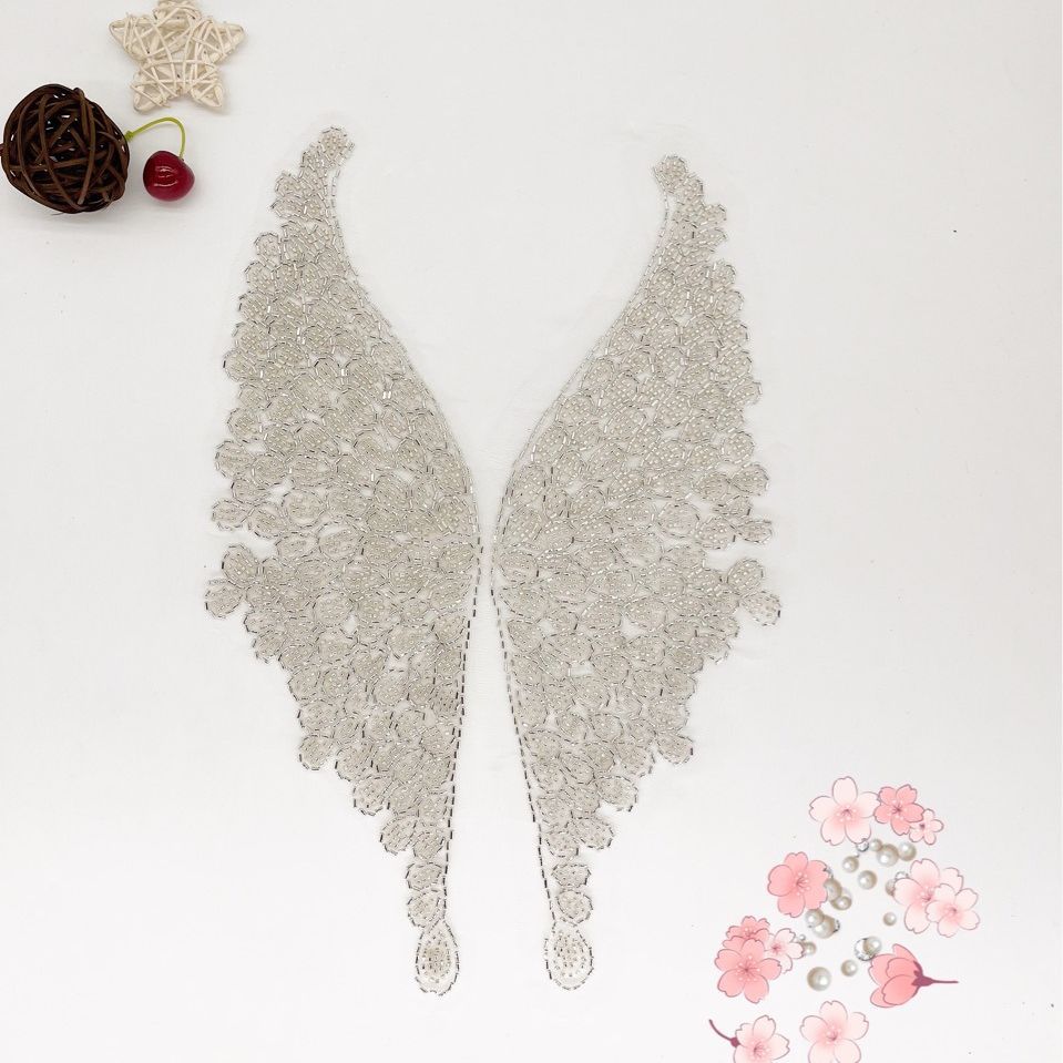 经典高档领花辅料珠管网纱蕾丝服装挂件花边装饰品蝴蝶领花辅料布