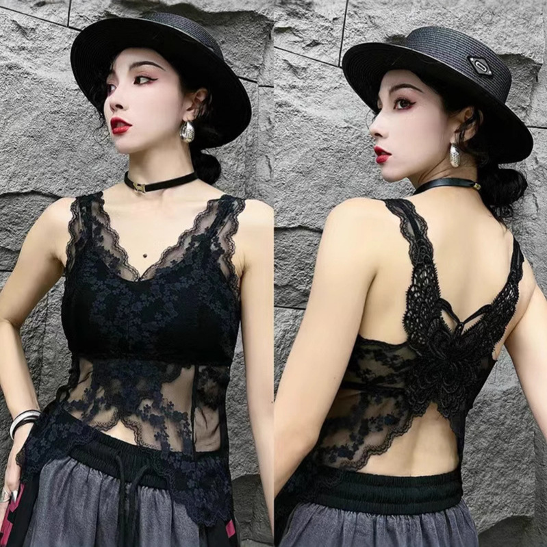 Lace Mid-Length Vest with Integrated Chest Pad Support, Push-Up Breast Enhancement, Large Backless Suspender Belt, Sexy Lace Suspender Belt Lace Mid-Length Vest with Integrated Chest Pad Support, Push-Up Breast Enhancement, Large Backless Suspender Belt, Sexy Lace Suspender Belt