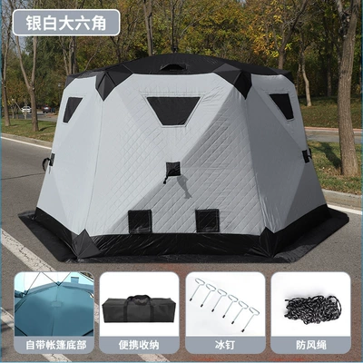 tent for camping and ice fishing, Avtomobil dam çadırları - silver-white-hexagon-33-33m-with-base-3-8