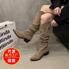 2025新款秋季高筒靴辣妹靴韩版女长靴法式复古瘦瘦靴西部牛仔女靴